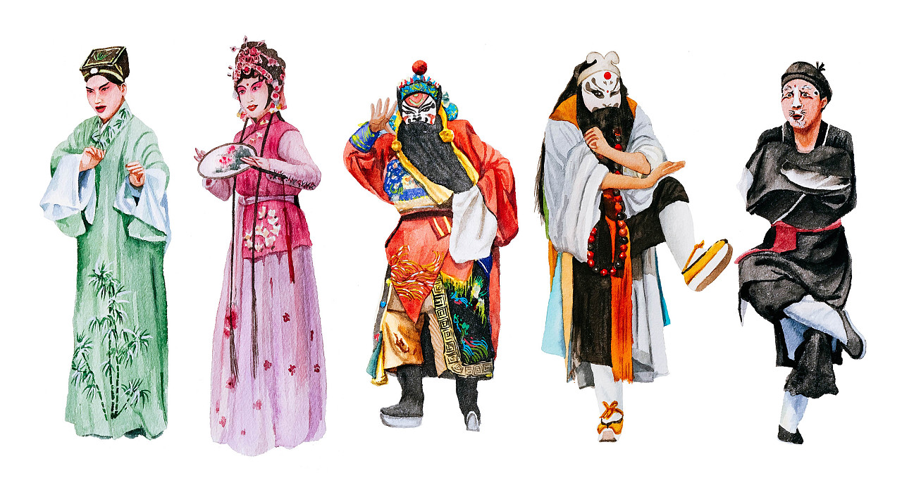 昆曲行當服飾的水彩藝術